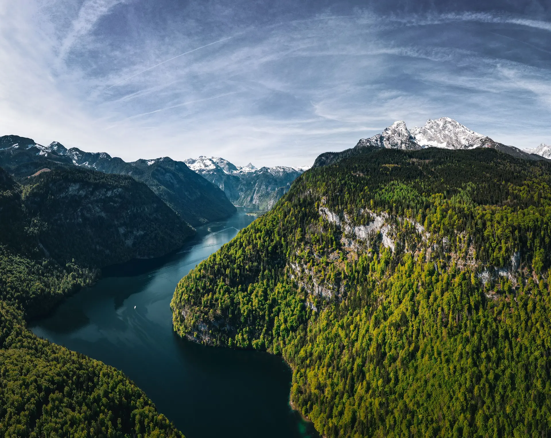 Luftaufnahme vom Königssee in Bayern
